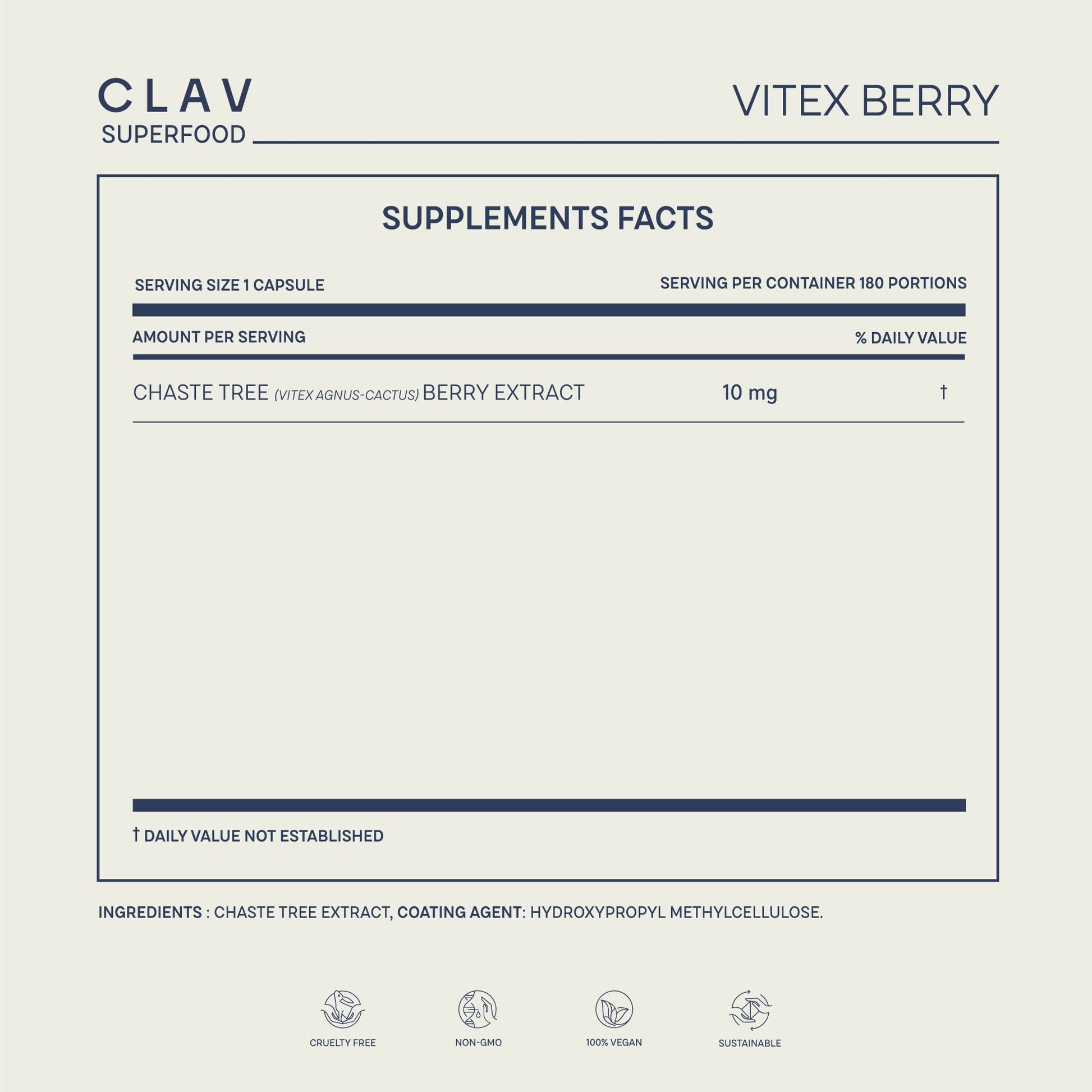 Vitex Berry - Premium Chasteberry 4:1 Extract (Vitex Agnus Castus) - Menopause & PMS Support CLAV