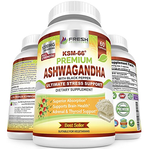 FRESH HEALTHCARE Ashwagandha Capsules KSM 66-1200mg Pure and Potent 