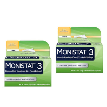 Monistat 3 Cream, 3-Day Treatment for Women: 1x Reusable Applicator & 1x 25g External Anti-Itch Cream Bundle (Pack of 2)