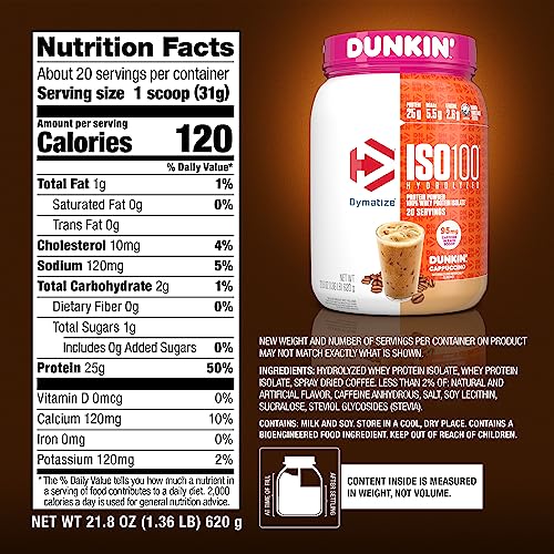 Dymatize ISO100 Hydrolyzed 100% Whey Isolate Protein Powder in Dunkin' Cappuccino Dymatize