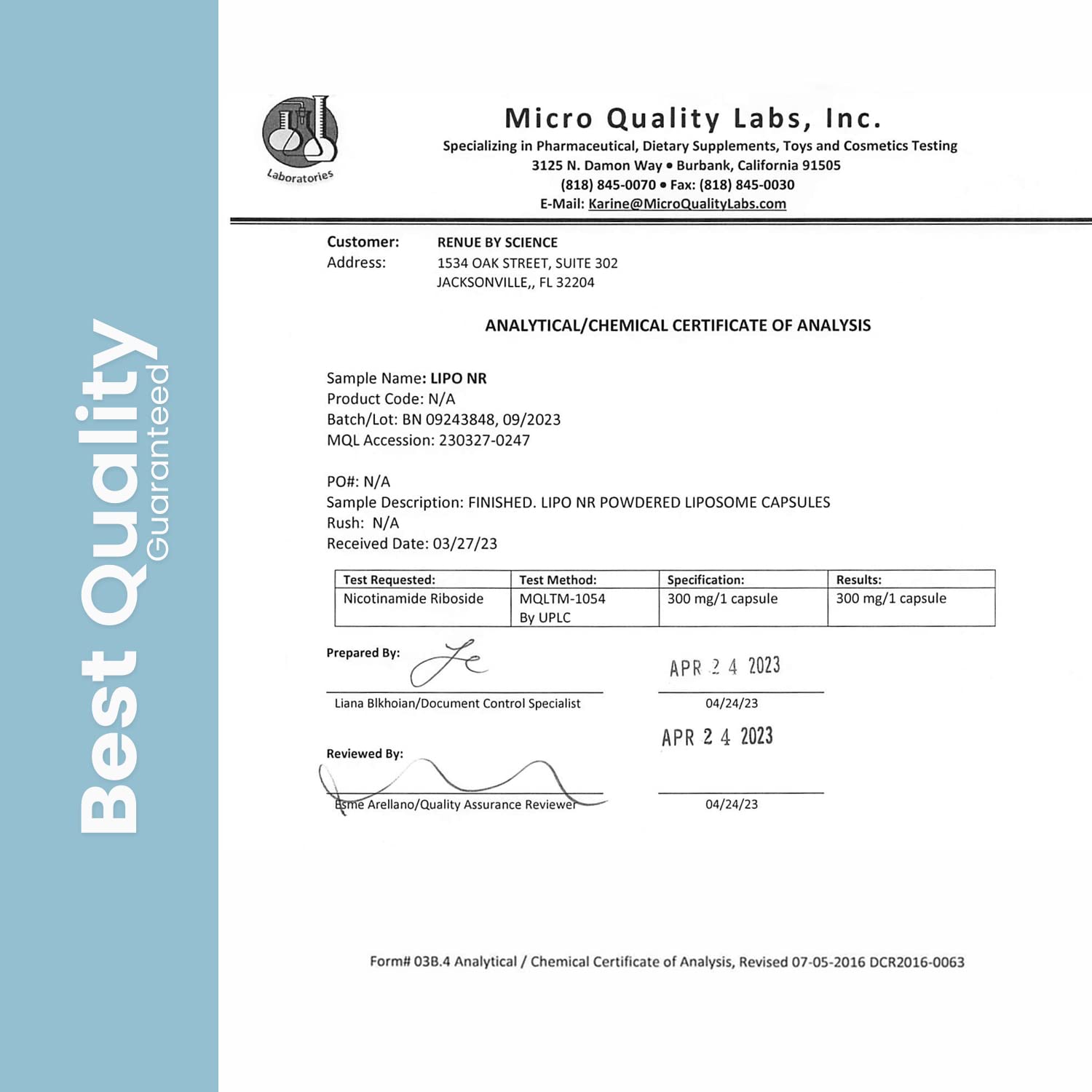 RENUE Liposomal Nicotinamide Riboside (NR) Supplement 300 mg - Bioavailable Formula RENUE BY SCIENCE