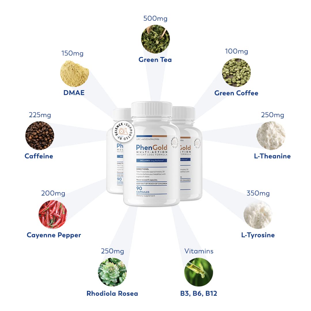 PhenGold Pills, Original Multi-Action Weight Management Formula with Green Tea PhenGold