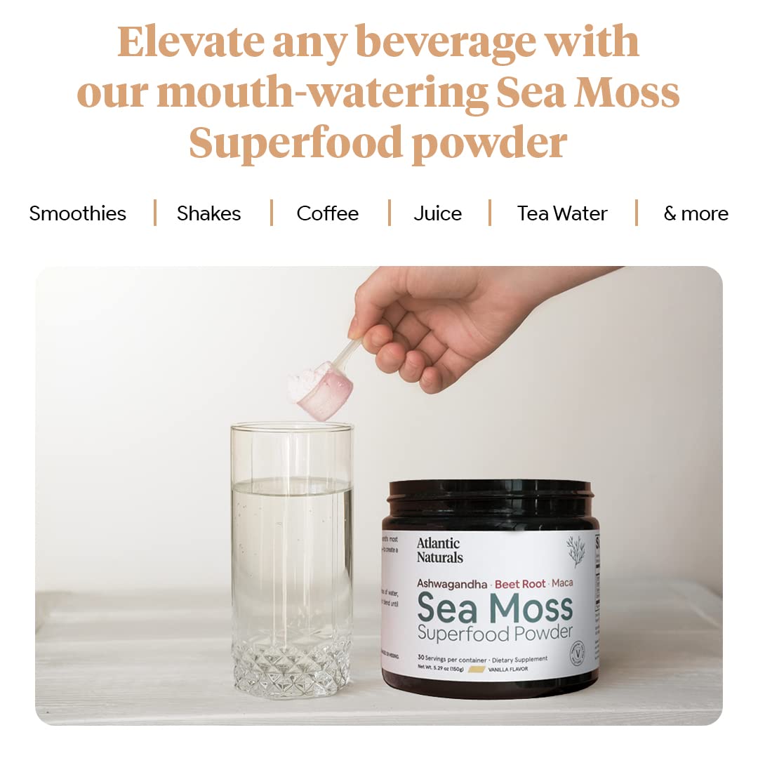 Organic Sea Moss Superfood Powder with Ashwagandha, Beet Root, and Maca Atlantic Naturals