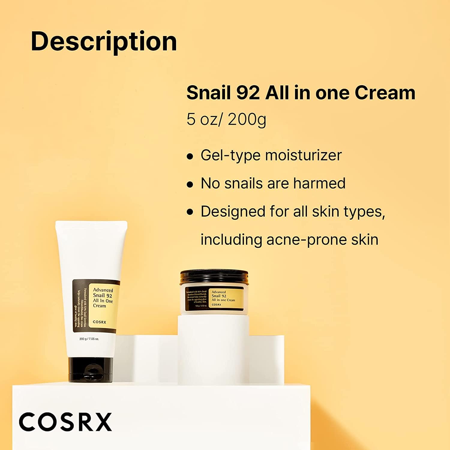 COSRX Snail Mucin 92% Moisturizer, Daily Repair Face Gel Cream for Dry, Sensitive Skin COSRX