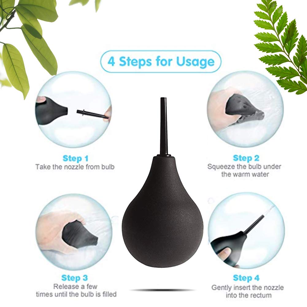 GNEGKLEAN Black Silicone Enema Bulb Kit 7.6oz Clean Anal Douche for Men Women with 19.7in GNEGKLEAN