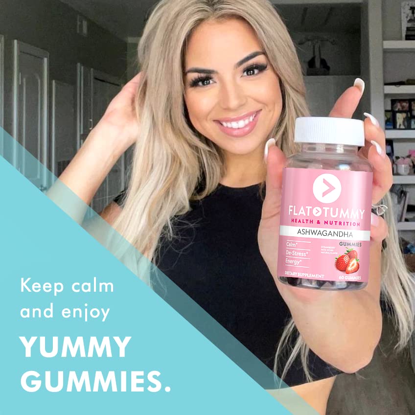 Flat Tummy Tea Ashwagandha Gummies (60 Count) feat. Lemon Balm - Destress,Calm Flat Tummy Tea