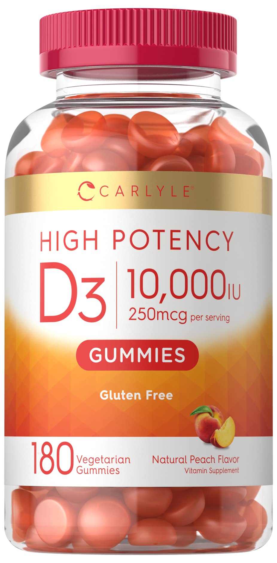 Carlyle Vitamin D3 Gummies | 10,000 iu | 180 Count | Vegetarian, Non-GMO