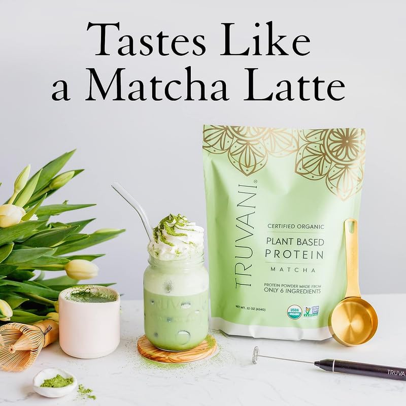 Truvani Organic Vegan Protein Powder Matcha - 20g of Plant Based, Organic Protein Truvani