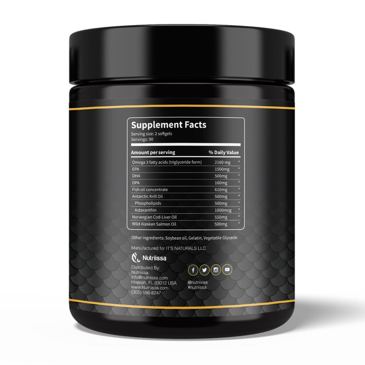 Nutriissa Omega 3 - Full Spectrum - 180 Count - High Concentrate Formula Fish Oil, Krill Oil Nutriissa