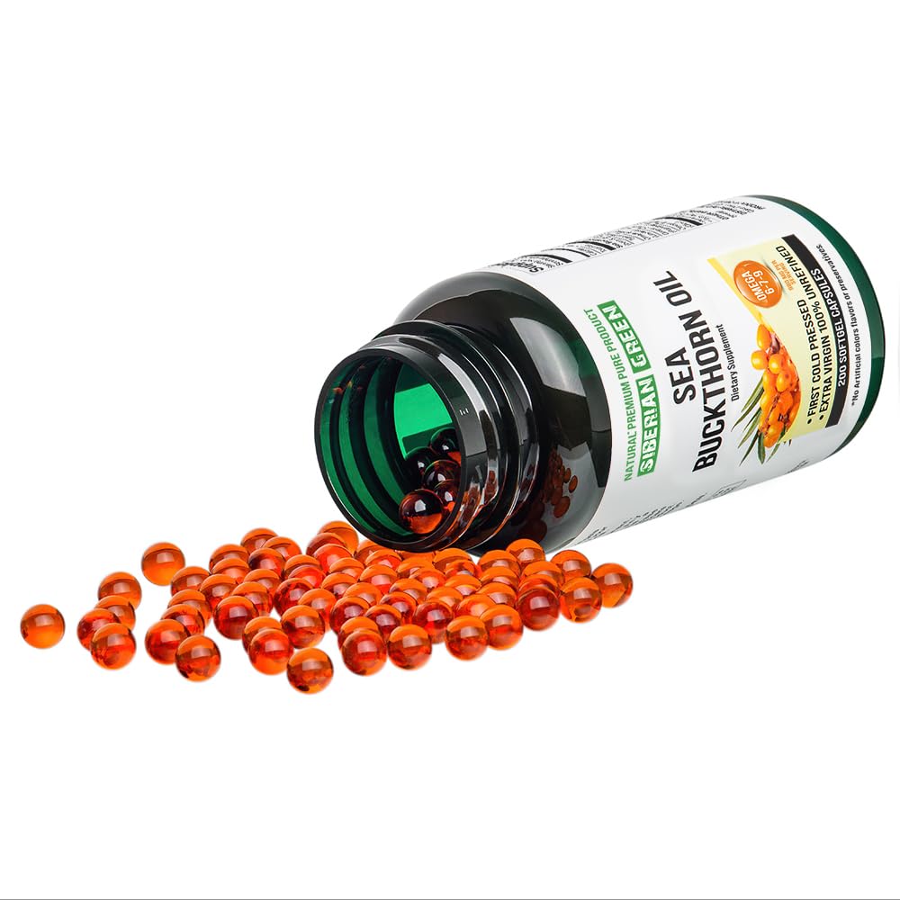 Siberian Sea Buckthorn Oil Capsules 200 Softgels | from Wild-harvested Siberian Sea Siberian Green