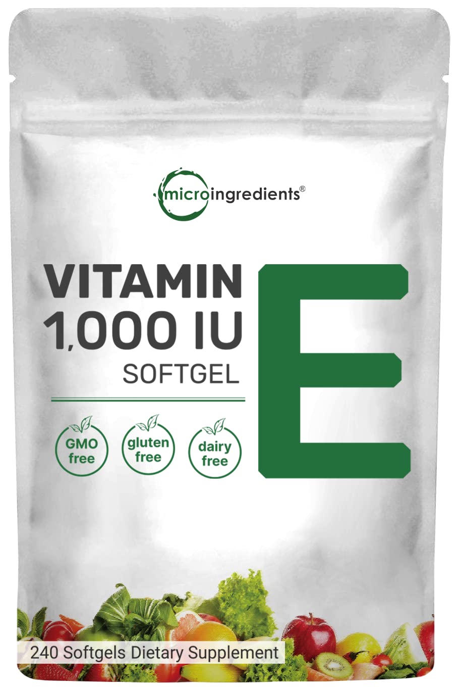 Micro Ingredients Vitamin E 1000 IU, 240 Softgels | Pure Vitamin E Oil Pills 
