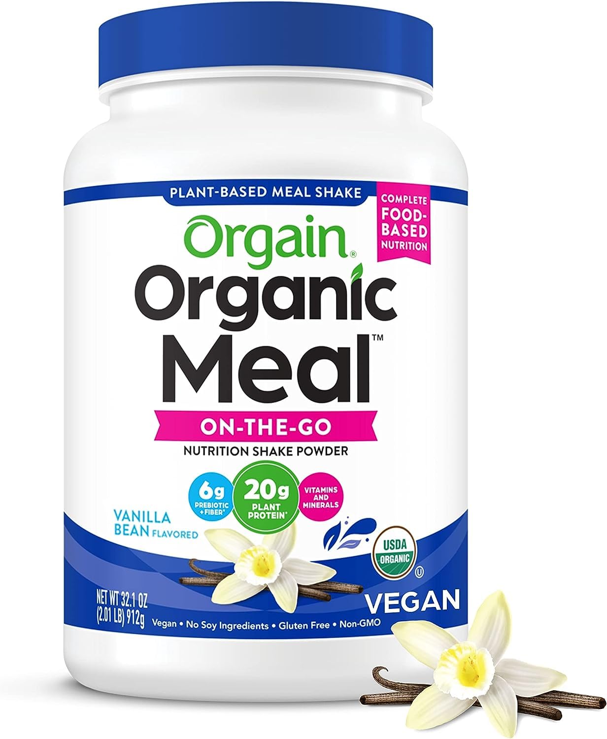 Orgain Organic Vegan Meal Replacement Protein Powder, Vanilla Bean - 20g Plant Based Protein