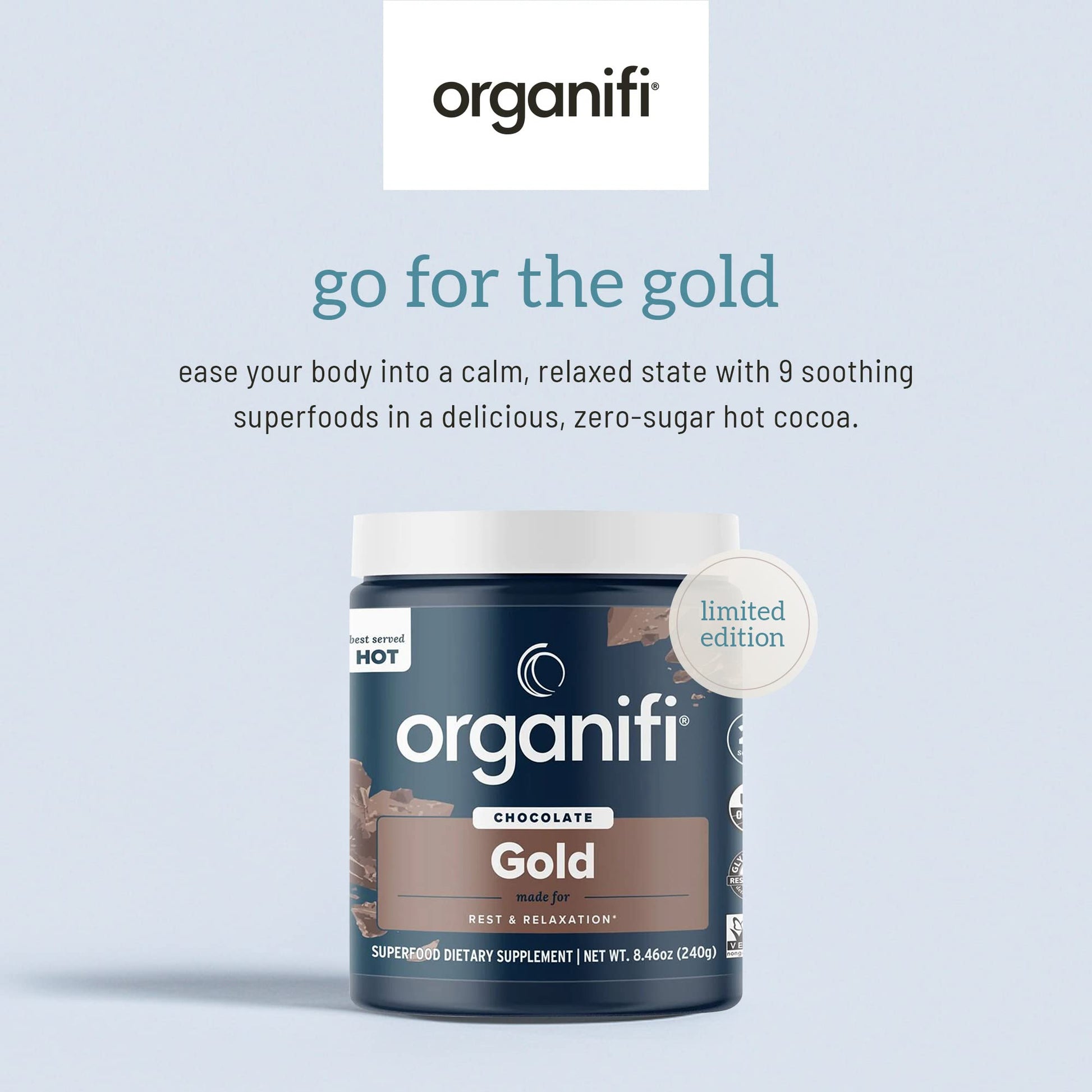 Organifi - Gold Chocolate - Superfood Supplement Powder - 20 Day Supply - Supports Rest Organifi