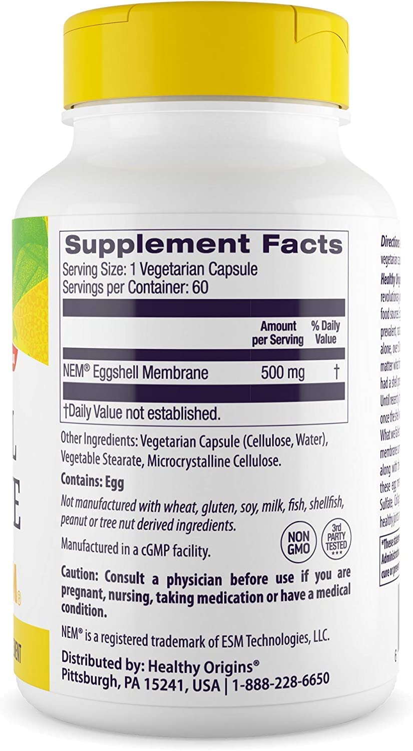 Healthy Origins Eggshell Membrane (NEM), 500 mg - Natural Collagen and Joint Support Healthy Origins