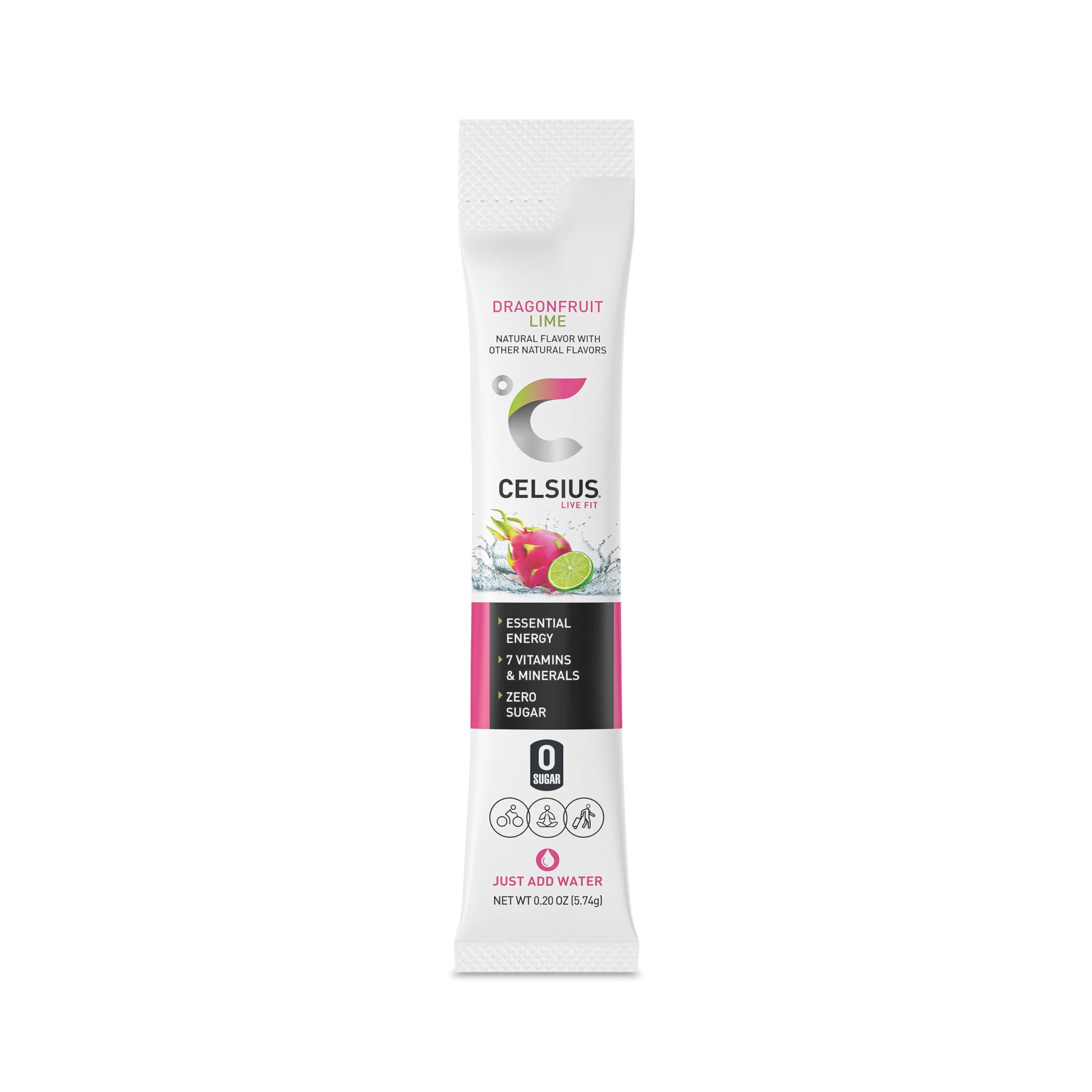 CELSIUS Dragonfruit Lime On-the-Go Powder Stick Packs, Zero Sugar 14 Count(Pack of 1) CELSIUS