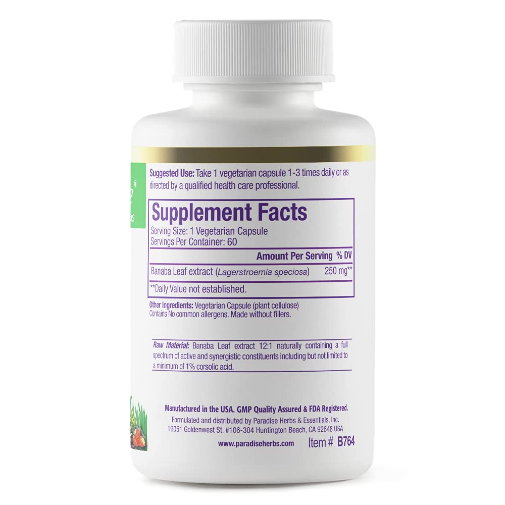 Paradise Herbs Banaba Leaf Vegetarian Capsules, 60 Count Paradise Herbs