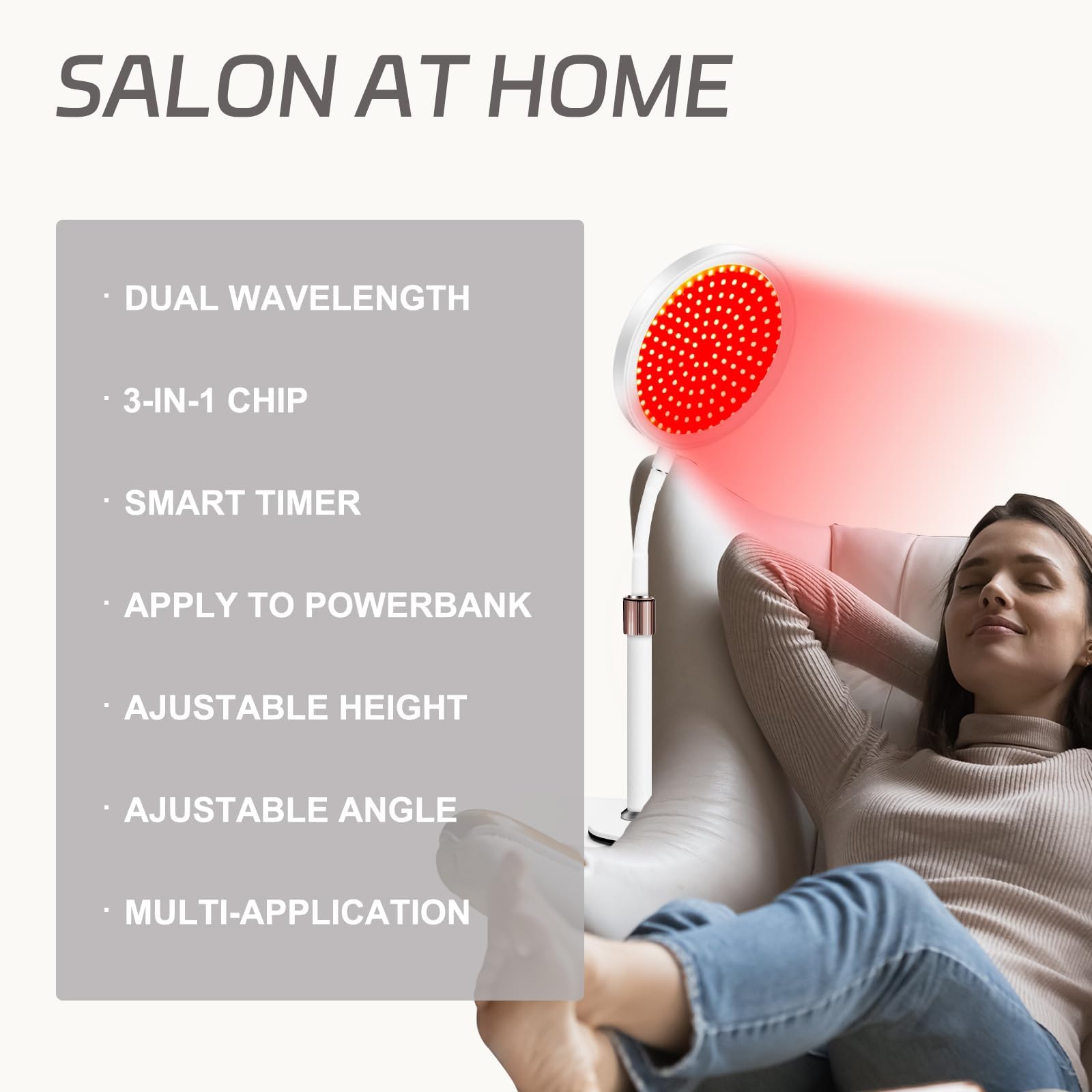 Shomterade Red Light for Face with Base, 100LEDs 3-in-1 Chips Infrared Light Lamp, 660nm ＆850nm Shomterade