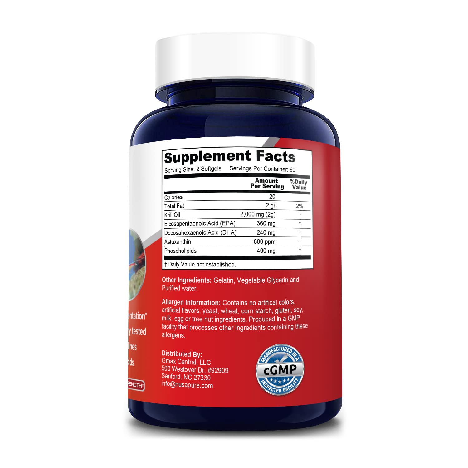 NusaPure Antarctic Krill Oil 2000 mg 120 Softgels, Omega-3 EPA 360mg, DHA 240mg NusaPure