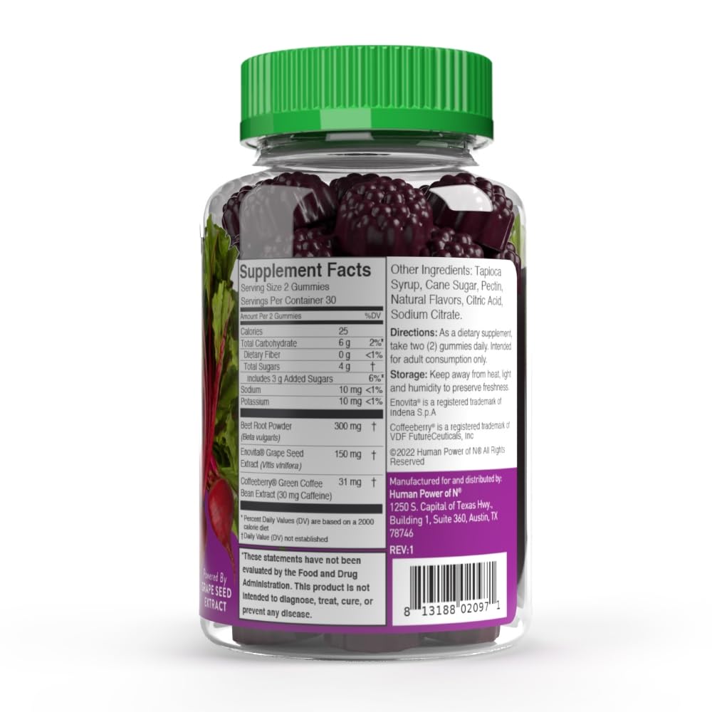 humanN SuperBeets Energy Gummies - Quick Energy & Mental Focus - Help Increase Nitric