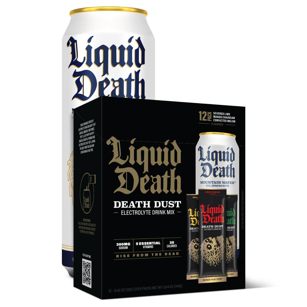 Liquid Death Electrolyte Death Dust - Hydration Powder Packets - 3 Flavors - 12-Stick Liquid Death