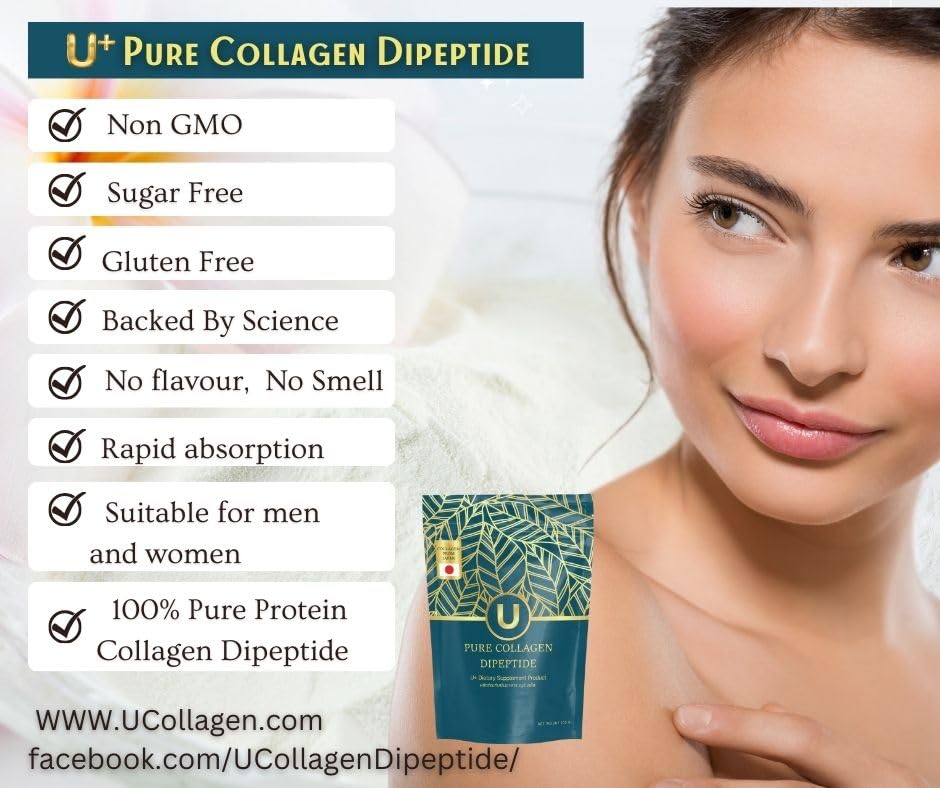 U+ Pure Collagen Dipeptide Supplement - Advanced Hydrolyzed Collagen Powder for Skin, Hair U+ Pure Collagen