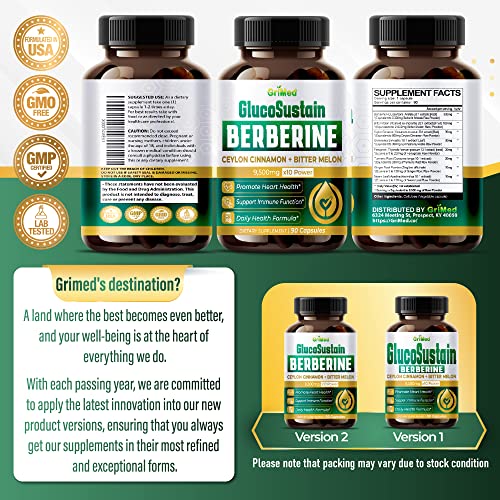 GriMed Berberine Supplement 9,500mg with Ceylon Cinnamon Bitter Melon Supports Healthy GriMed