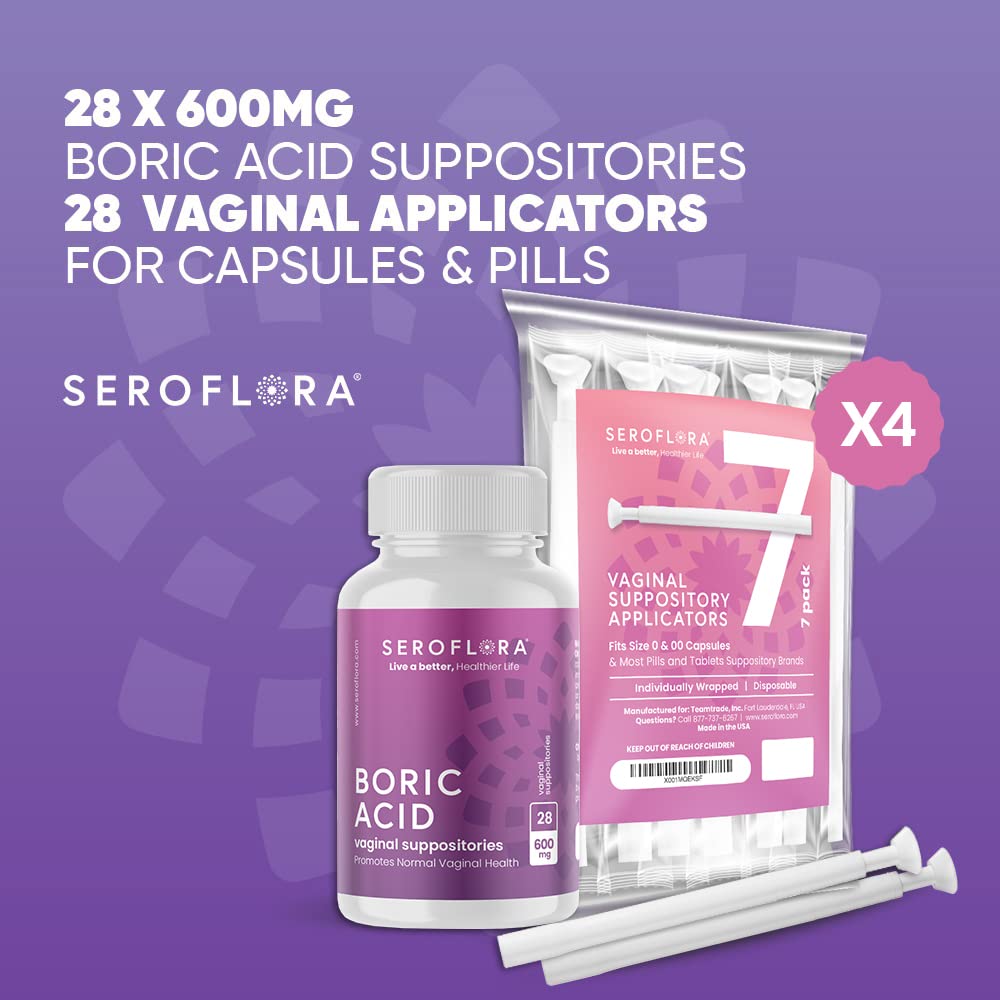 SEROVERA Seroflora Boric Acid Vaginal Suppositories 600 mg + Suppository Applicators Bundle SEROVERA