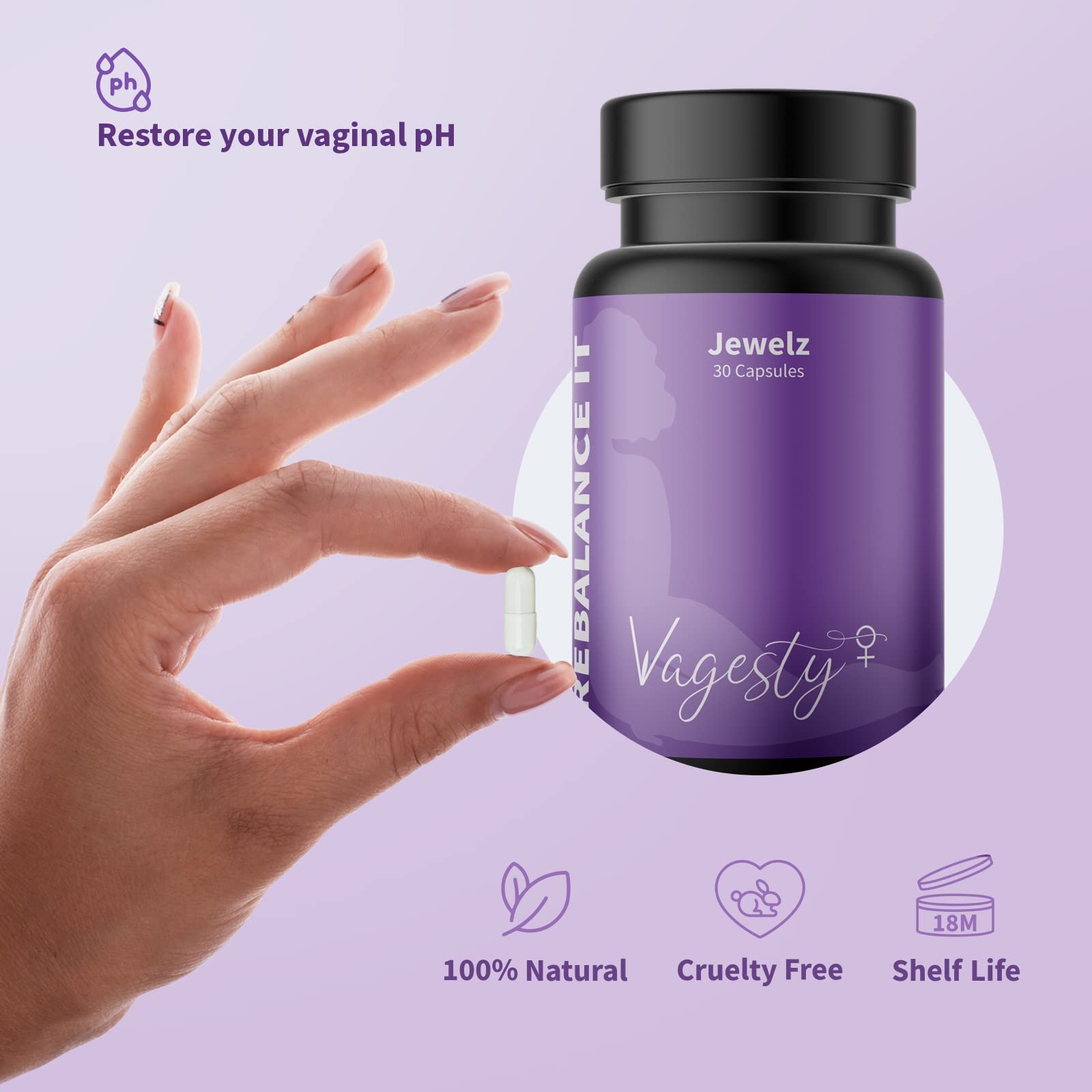 Vagesty Jewelz boric Acid Vaginal Suppositories, 100% Pure boric Acid, rebalance Vaginal pH Vagesty