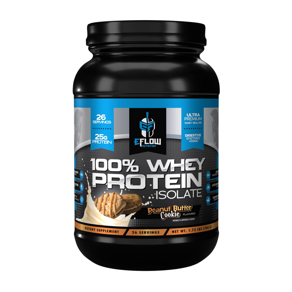 eFlow Nutrition 100% Whey Protein Isolate - Lactose-Free Digestive Enzymes Added