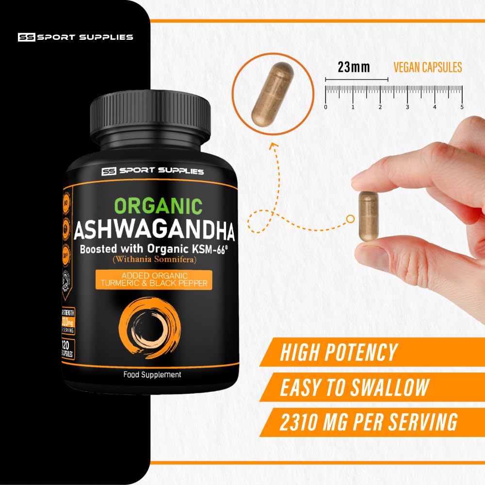 Organic Ashwagandha Capsules 1200mg Boosted with 100mg of Organic KSM-66 SS Sport Supplies