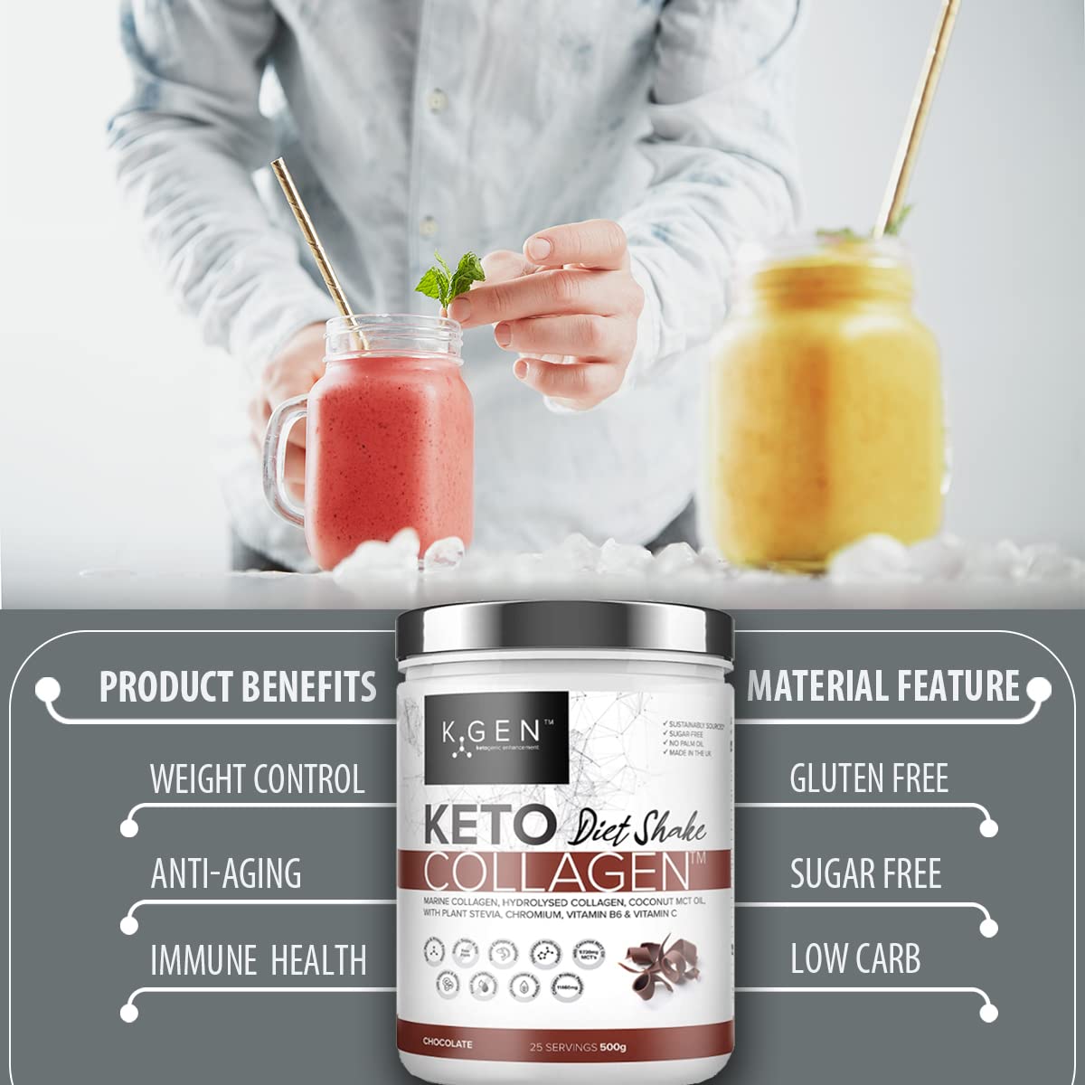 K-GEN Diet Shake Meal Replacement Keto Collagen Powder | Multi Collagen Protein with MCT Oil, Vitamin C K GEN ketogenic enhancement