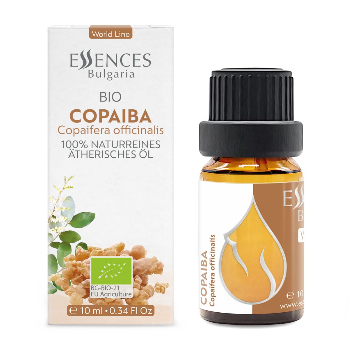 Essences Bulgaria Organic Copaiba Essential Oil 0.34 Fl Oz 10ml Copaifera officinalis - 100% Pure Natural Essences Bulgaria