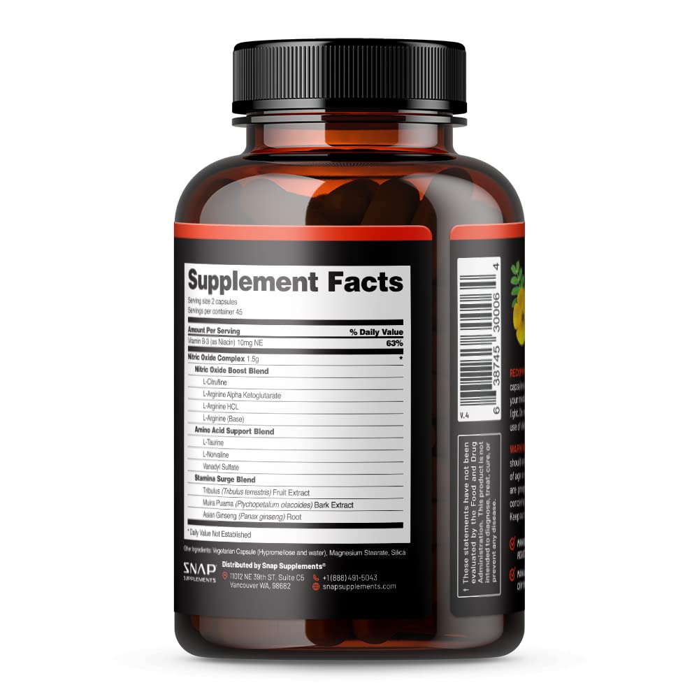 Snap Supplements Nitric Oxide Booster, Nitric Oxide Supplement for Blood Circulation Snap Supplements