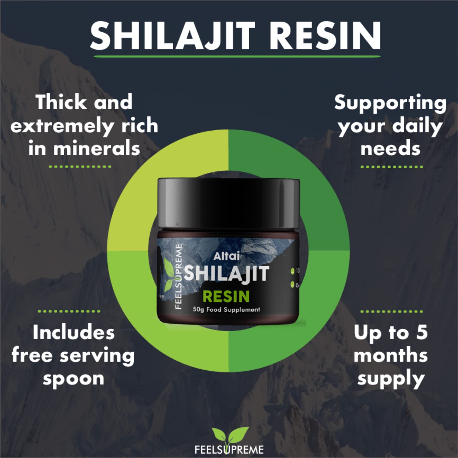Natural Black Altai Shilajit Resin Large (50g) Pot | 100% Pure Additive Free | 80 Trace Feel Supreme