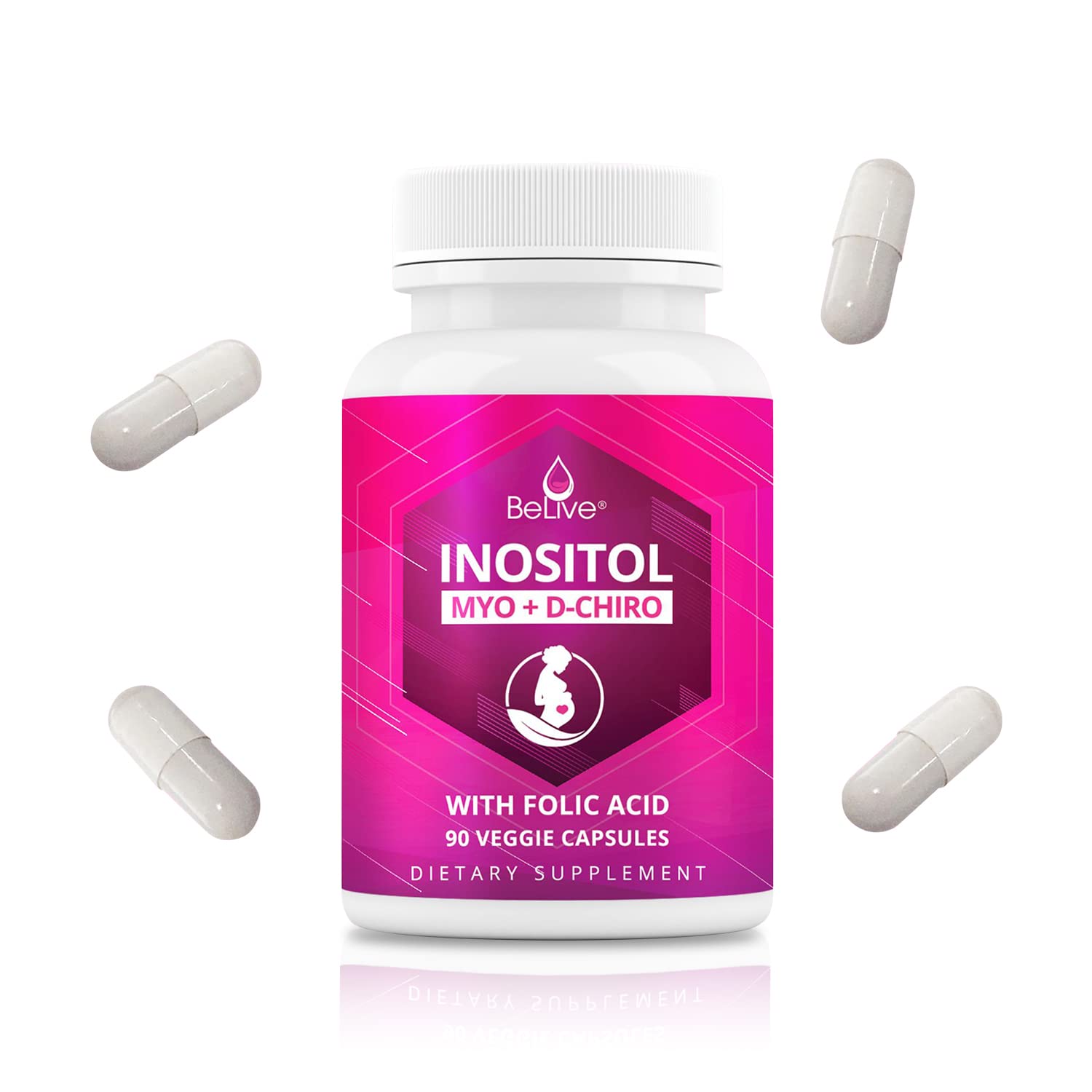Myo-Inositol & D-Chiro Inositol Capsules with Folic Acid for PCOS | Prenatal Fertility BeLive
