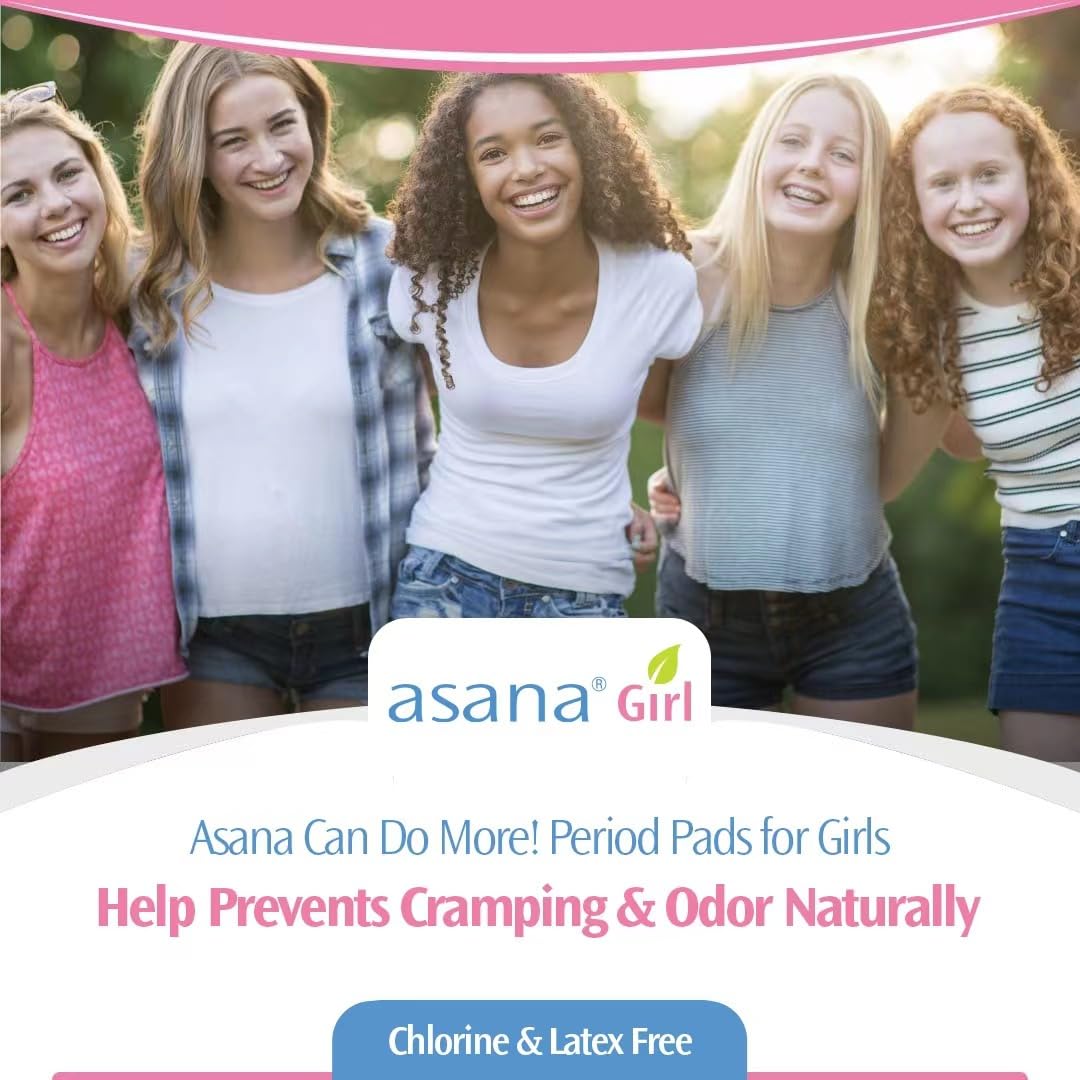 Asana Natural Teen Period Pads Combo Pack (Mini, Mini Long, Liner, and Women Reg - Chlorine Free Asana