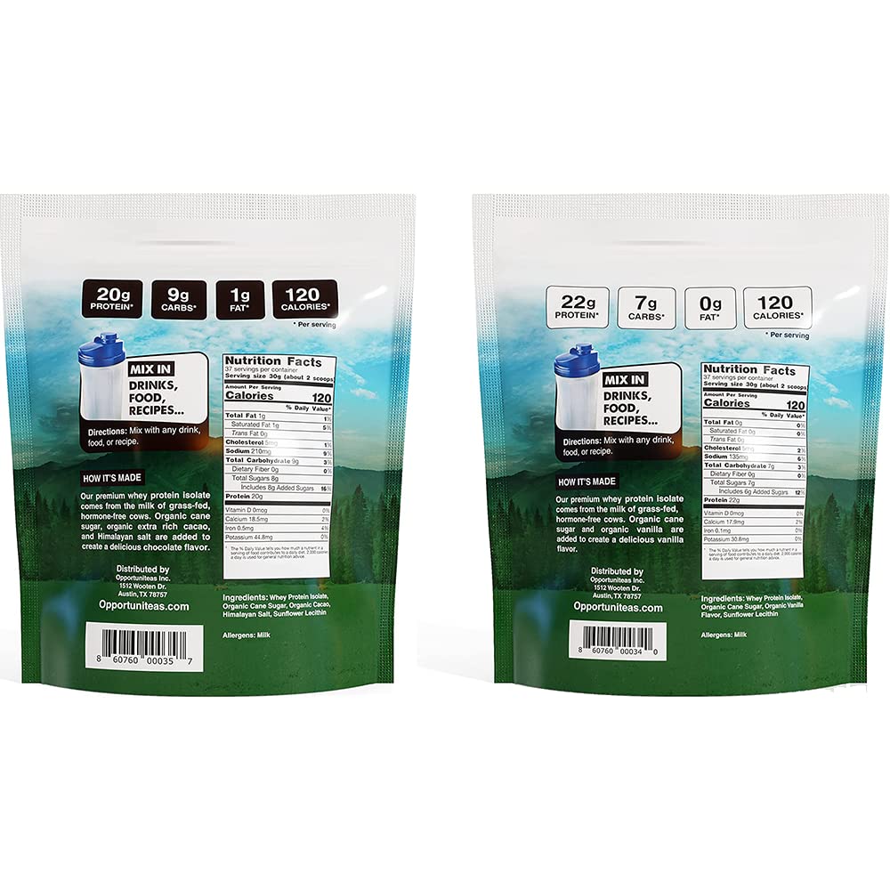 Opportuniteas Chocolate & Vanilla Whey Protein Powder Bundle - Grass Fed Whey Isolate Opportuniteas