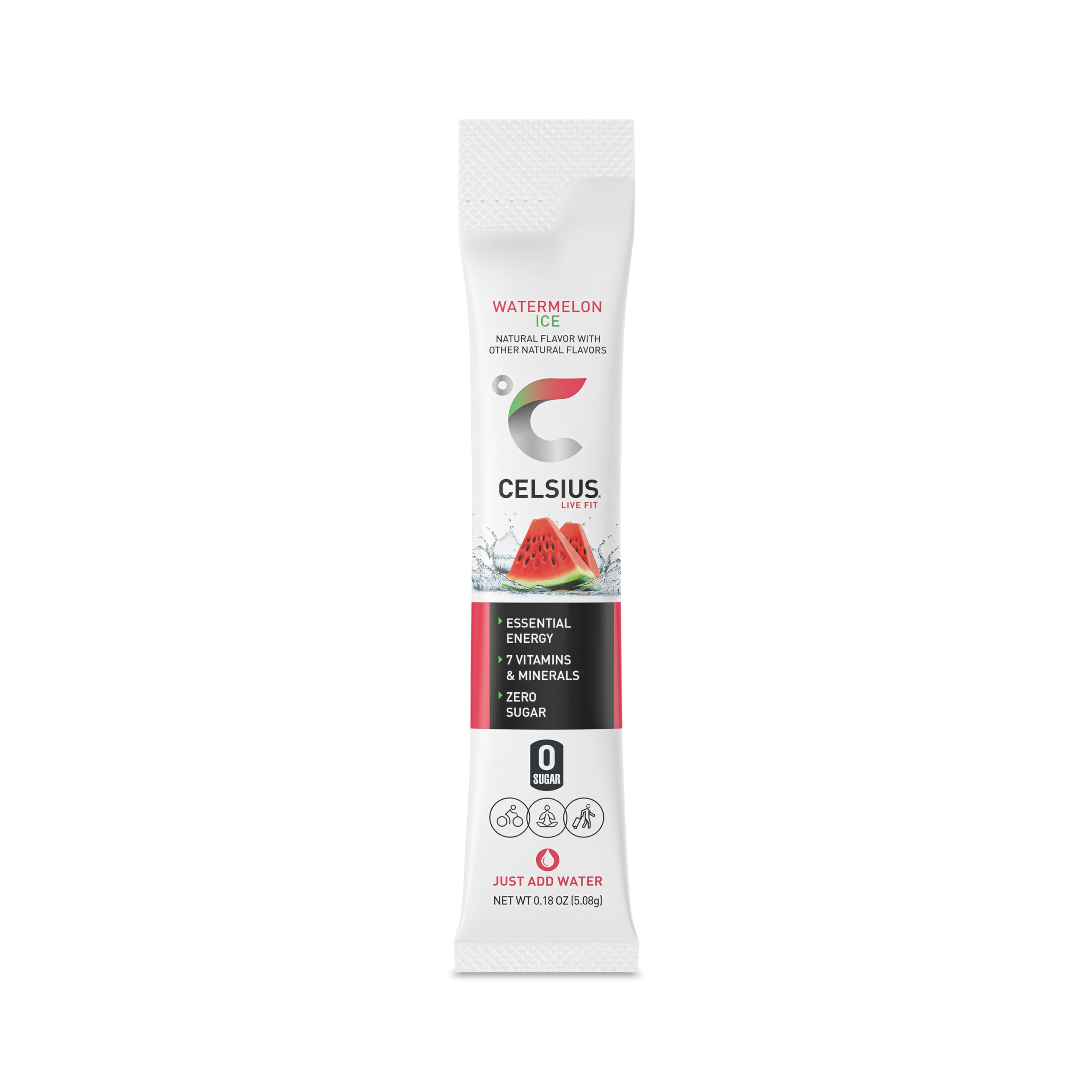 CELSIUS On-the-Go Powder Sticks Watermelon Ice, Essential Energy (14 Sticks per Pack) CELSIUS