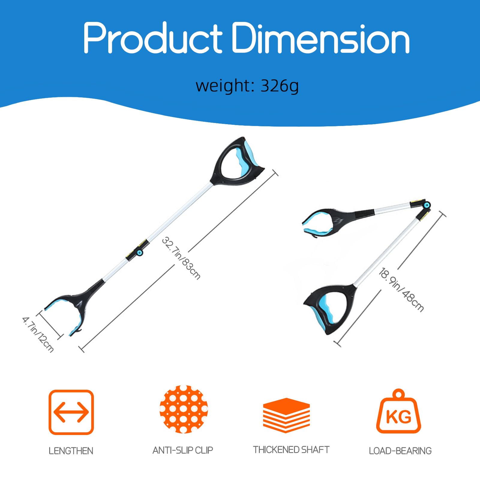 Grabber Reacher Tool, 32" Pick Up Stick Grabber with LED for Elderly and Lightweight Trash Picker Campsie