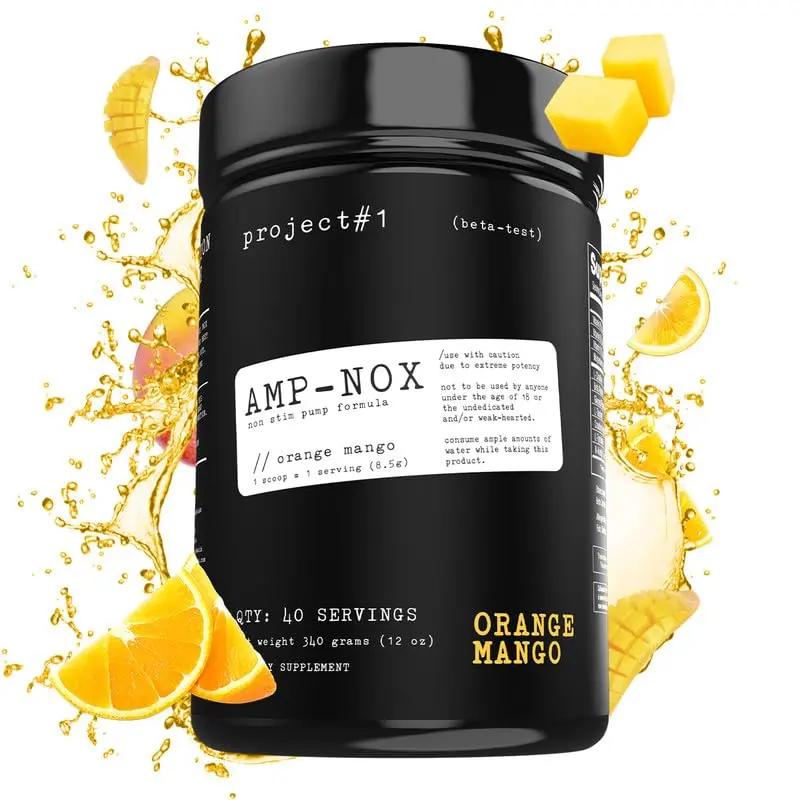 Project #1 AMP-NOX: Pre & Post Workout Powder to Boost Focus & Pump | Energizing Protein Drink for Gym Goers and Athletes | Stim-Free Muscle Primer - Instant Strength [40 Servings] - Orange Mango