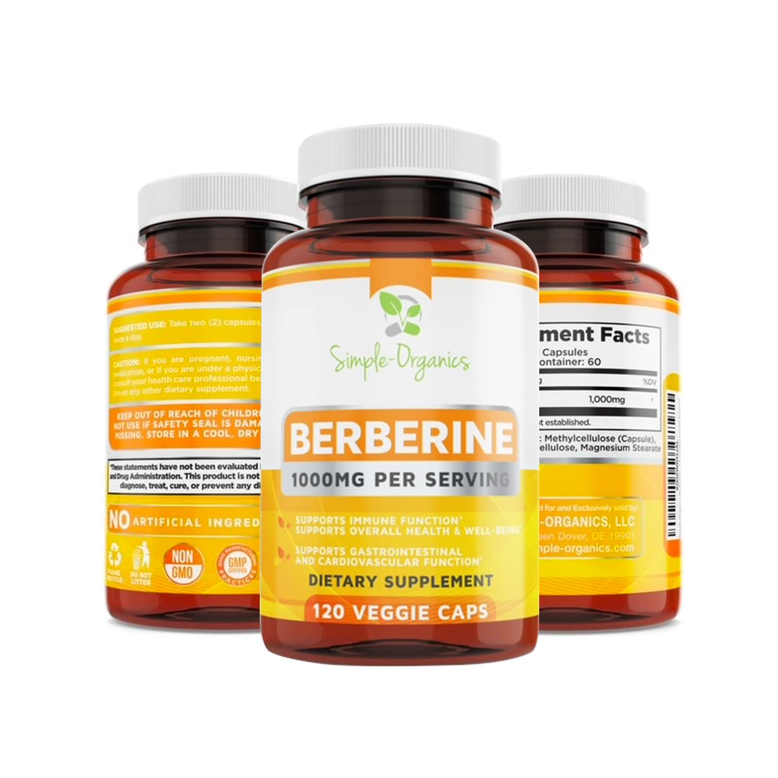 Simple-Organics Berberine 500mg (1000mg Per Serving) for Supports Healthy Immune Simple-Organics