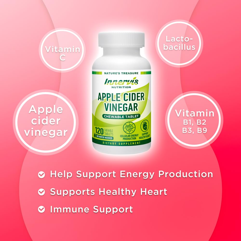INNERVISNUTRITION Apple Cider Vinegar 120 Chewable Tablets Healthy Heart Immune INNERVISNUTRITION