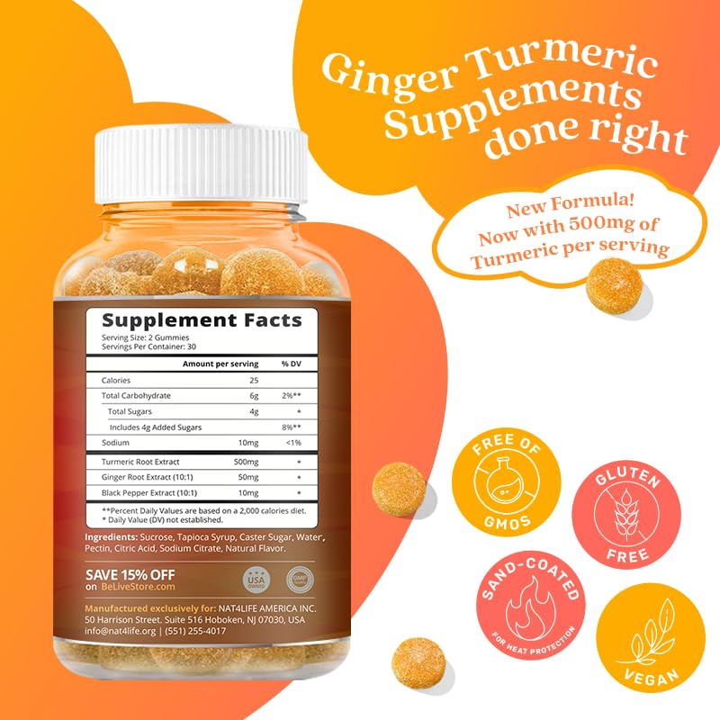 BeLive Turmeric Curcumin with Black Pepper & Ginger - 60 Gummies I Turmeric and Ginger BeLive