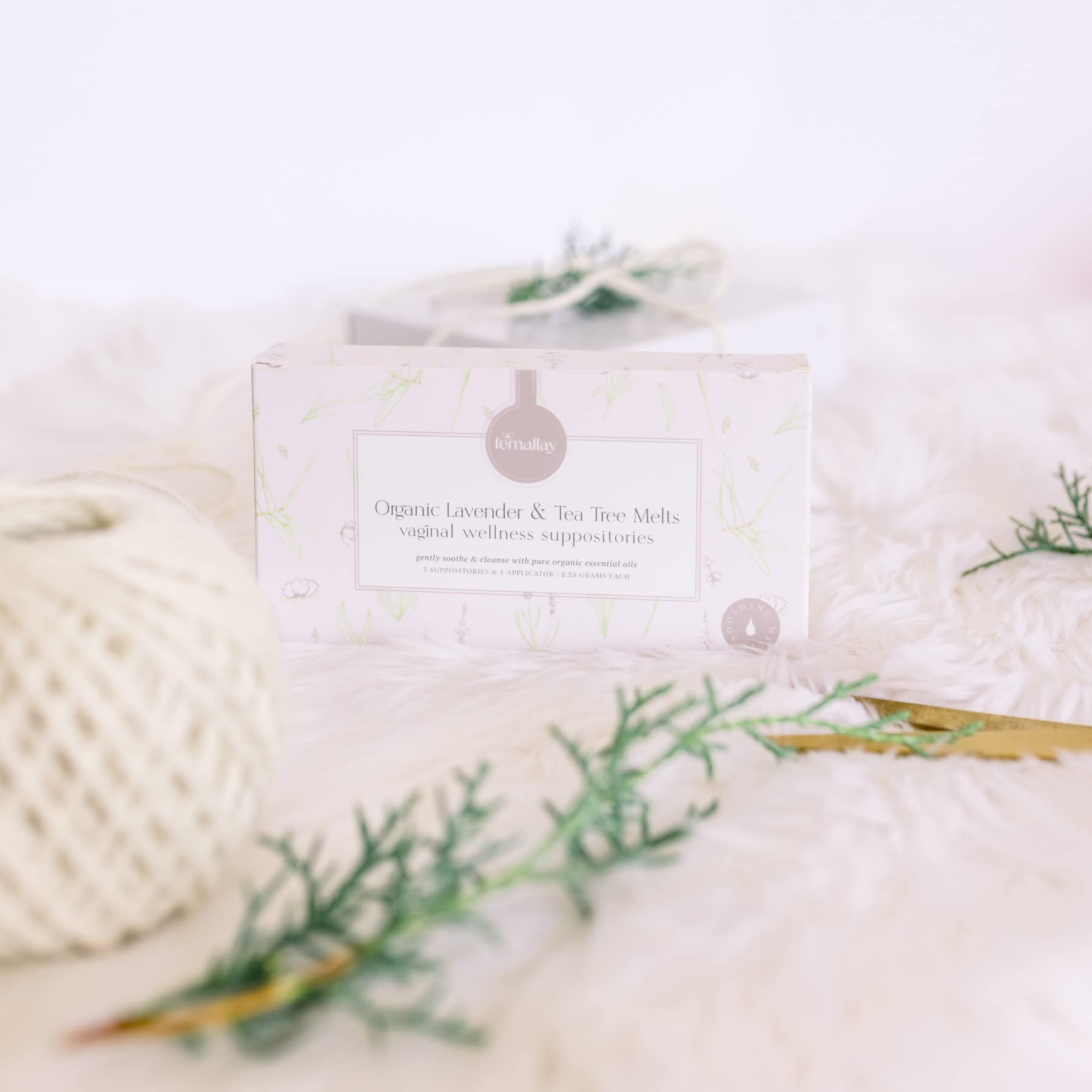 Femallay Lavender and Tea Tree Oil Vaginal Cleansing Suppositories for Hygiene, 100% Natural Melts Femallay