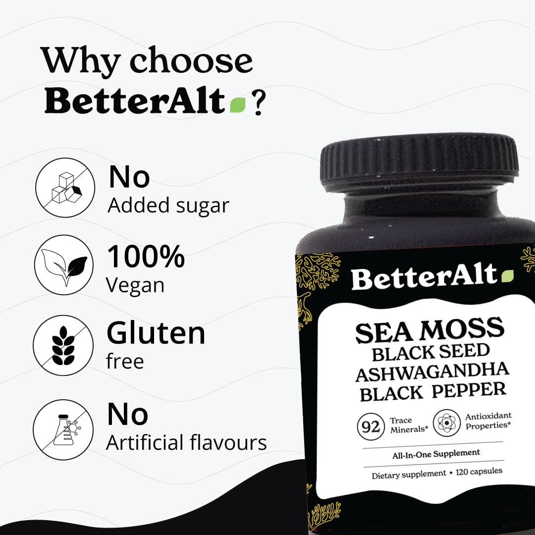 Better Alt Sea Moss Capsules- Irish Sea Moss with Black Seed Oil, Ashwagandha & Black Better Alt