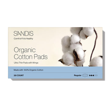SANDIS Feminine Pad for Women - Regular 28 Count 100% Organic Cotton Ultra Thin with Wings
