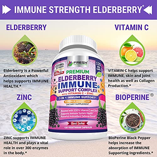 FRESH HEALTHCARE Elderberry Capsules - High Potency Black Elderberry with Zinc FRESH HEALTHCARE