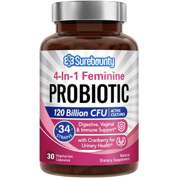 Surebounty Probiotics for Women, 120 Billion CFU 34 Strains, Prebiotics + Digestive Enzymes