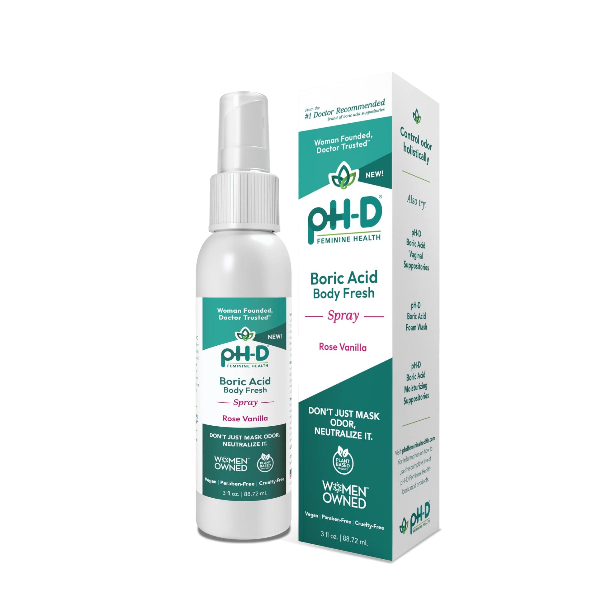 pH-D Feminine Health - Boric Acid Body Fresh Spray - Vegan, Paraben-Free, Plant Based