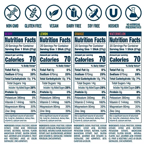 DripDrop Hydration - Electrolyte Powder Packets - Watermelon, Berry, Orange, Lemon DripDrop